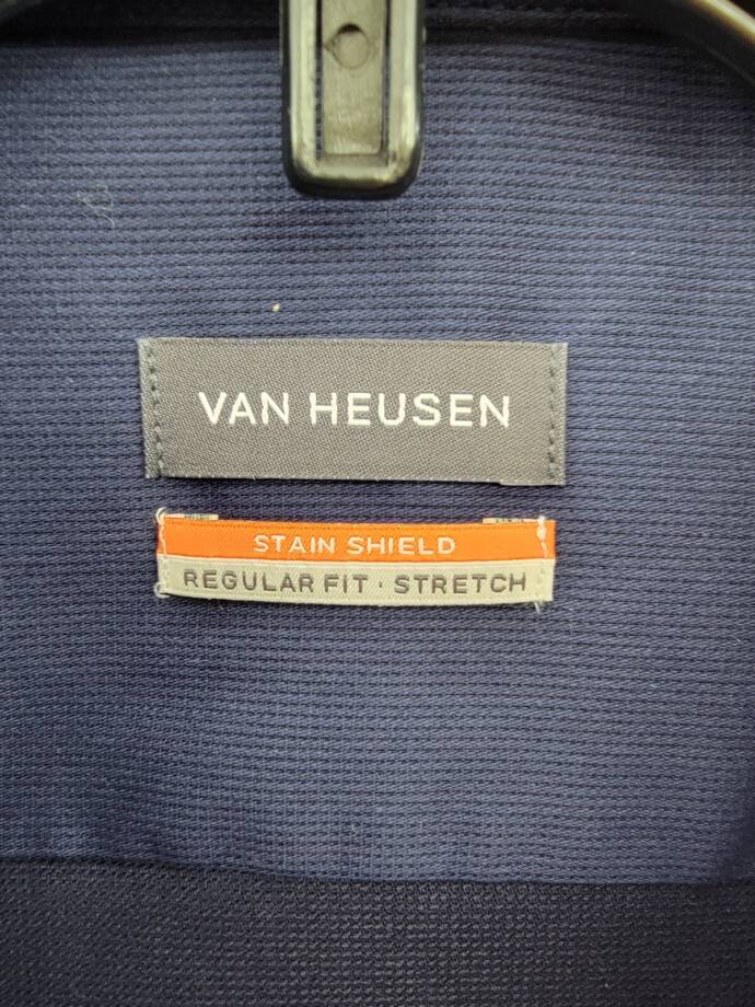 Van Heusen Stain Shield Regular Fit Dress Shirt Men's 15-15.5 34-35 Navy L/S