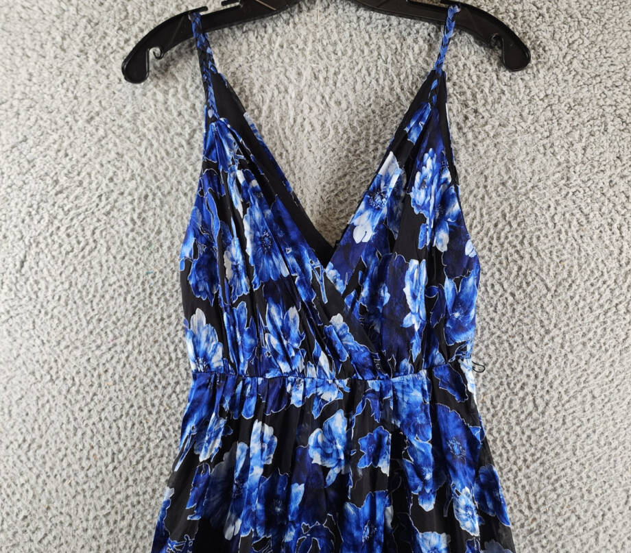 Alice + Olivia Samantha Faux Wrap Maxi Dress Women's 0 Black/Blue Silk Blend