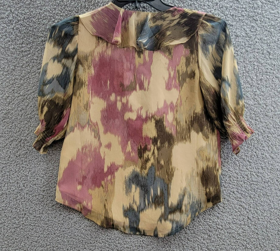 Lauren Ralph Lauren Petite Printed Ruffled Top Womens PXS Tan Multi Button Front