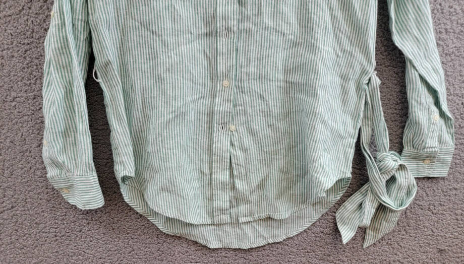 Lauren Ralph Lauren Striped Belted Utility Linen Shirt Women's XS Green/White