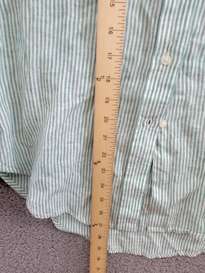 Lauren Ralph Lauren Striped Belted Utility Linen Shirt Women's XS Green/White