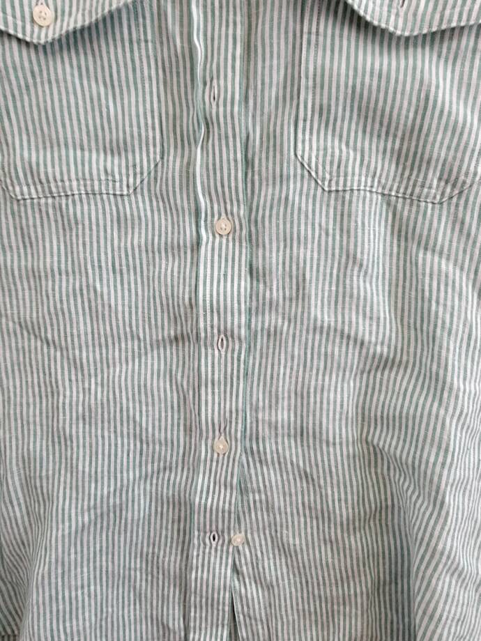Lauren Ralph Lauren Striped Belted Utility Linen Shirt Women's XS Green/White