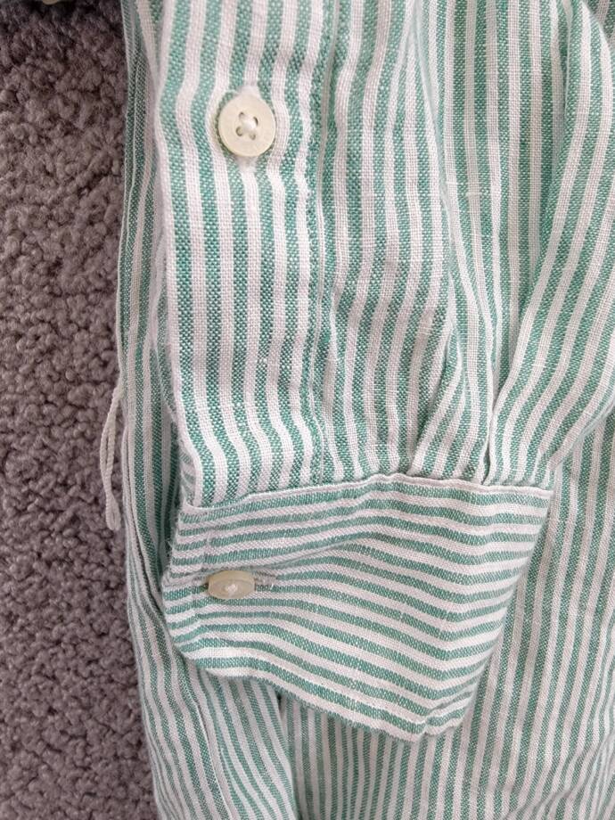 Lauren Ralph Lauren Striped Belted Utility Linen Shirt Women's XS Green/White