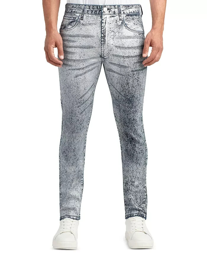 MONFRÈRE Greyson Skinny Fit Jeans Men's 36 Silver Haze Denim Button Zip Closure