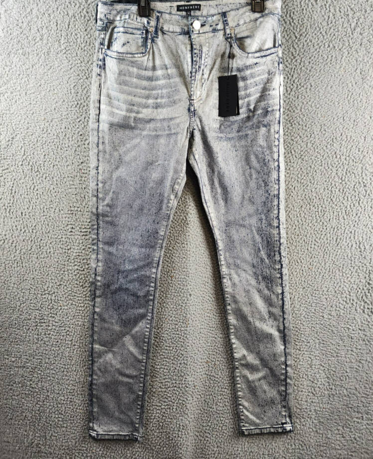 MONFRÈRE Greyson Skinny Fit Jeans Men's 36 Silver Haze Denim Button Zip Closure