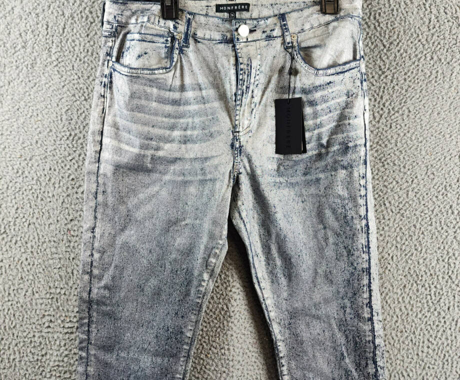 MONFRÈRE Greyson Skinny Fit Jeans Men's 36 Silver Haze Denim Button Zip Closure