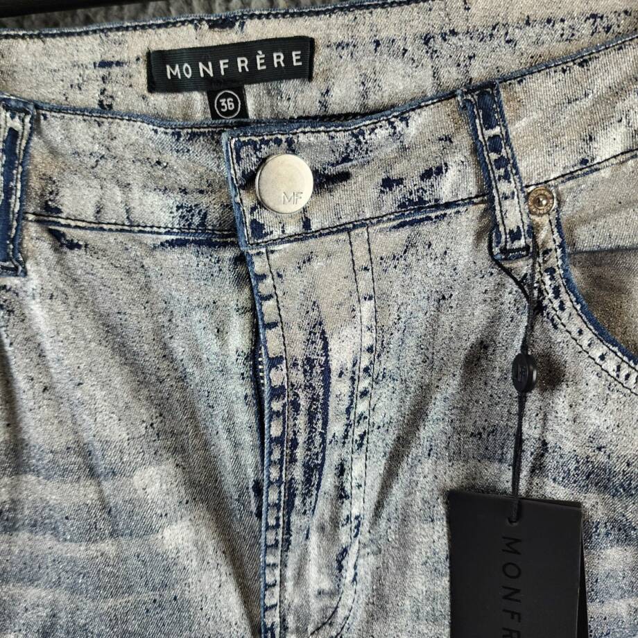 MONFRÈRE Greyson Skinny Fit Jeans Men's 36 Silver Haze Denim Button Zip Closure