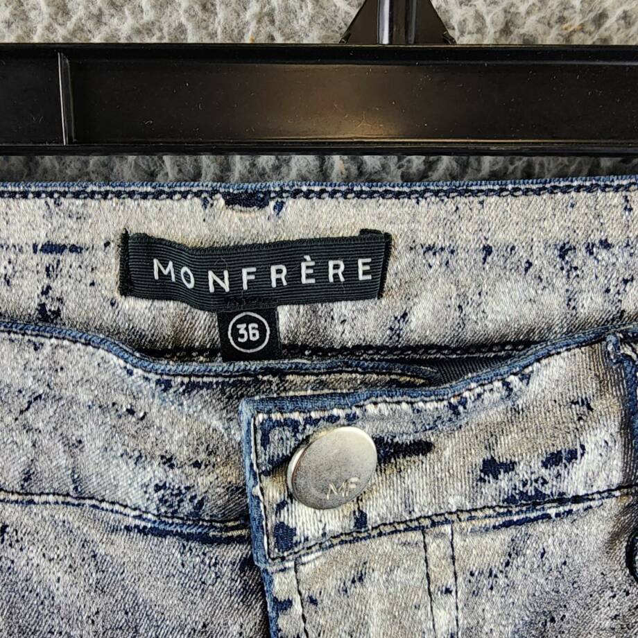 MONFRÈRE Greyson Skinny Fit Jeans Men's 36 Silver Haze Denim Button Zip Closure
