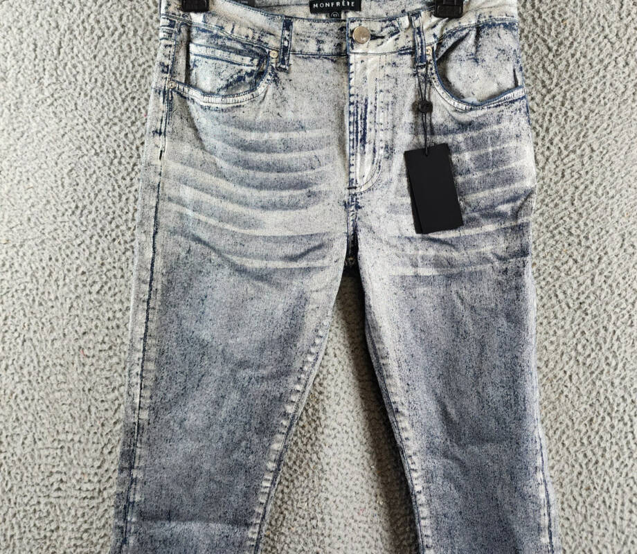 MONFRÈRE Greyson Skinny Fit Jeans Men's 32 Silver Haze Denim Button Zip Closure
