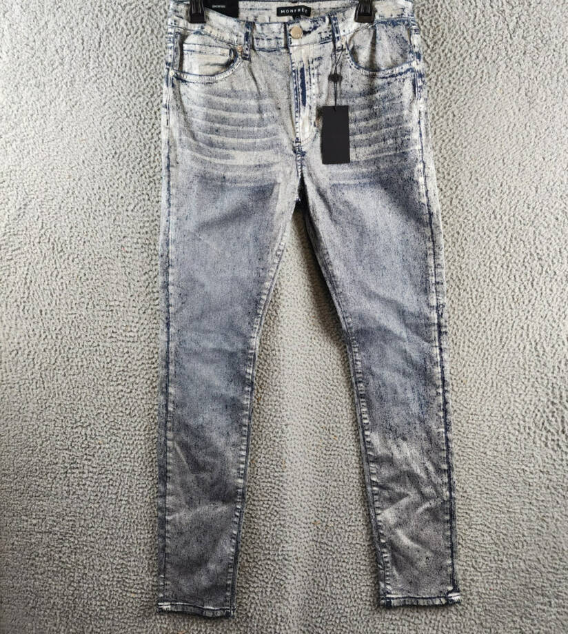 MONFRÈRE Greyson Skinny Fit Jeans Men's 34 Silver Haze Denim Button Zip Closure
