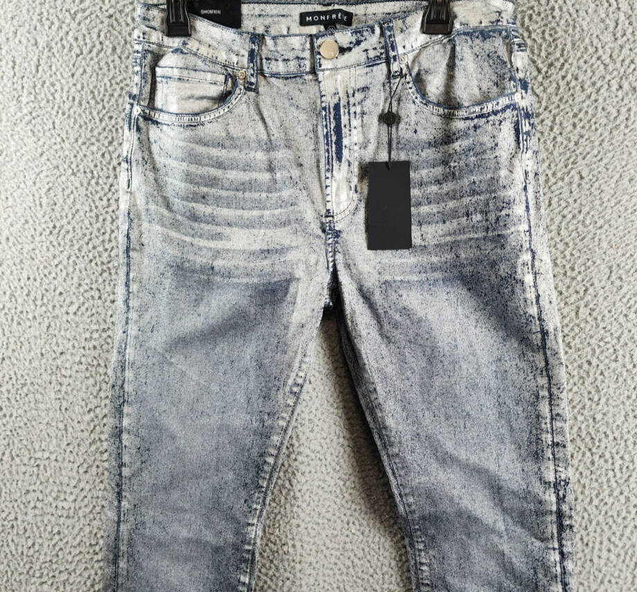 MONFRÈRE Greyson Skinny Fit Jeans Men's 34 Silver Haze Denim Button Zip Closure