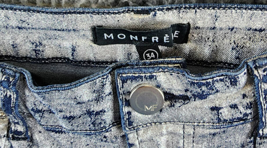 MONFRÈRE Greyson Skinny Fit Jeans Men's 34 Silver Haze Denim Button Zip Closure
