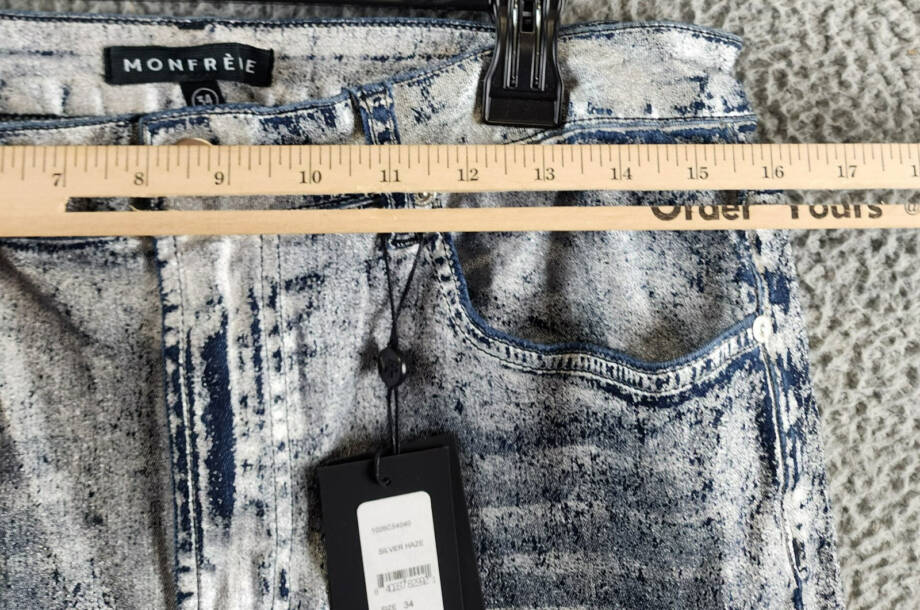 MONFRÈRE Greyson Skinny Fit Jeans Men's 34 Silver Haze Denim Button Zip Closure