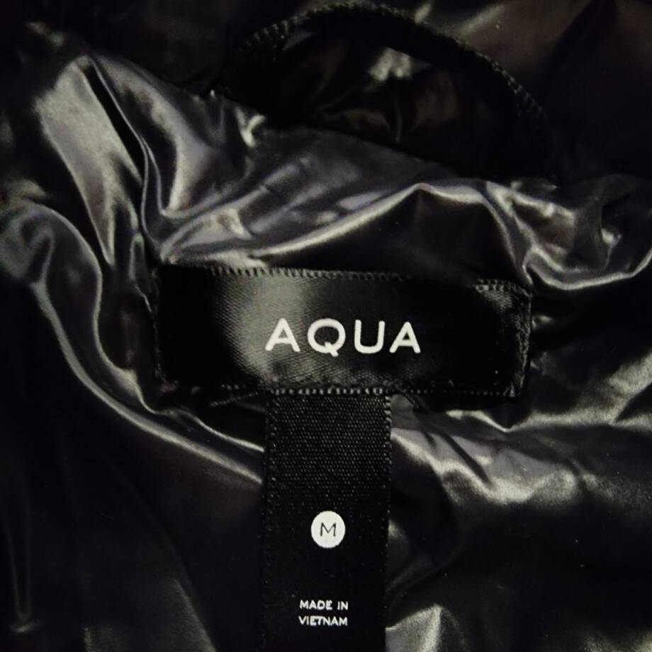 AQUA Gloss Allie Faux Fur Trim Down Puffer Jacket Women's M Black Zip Closure