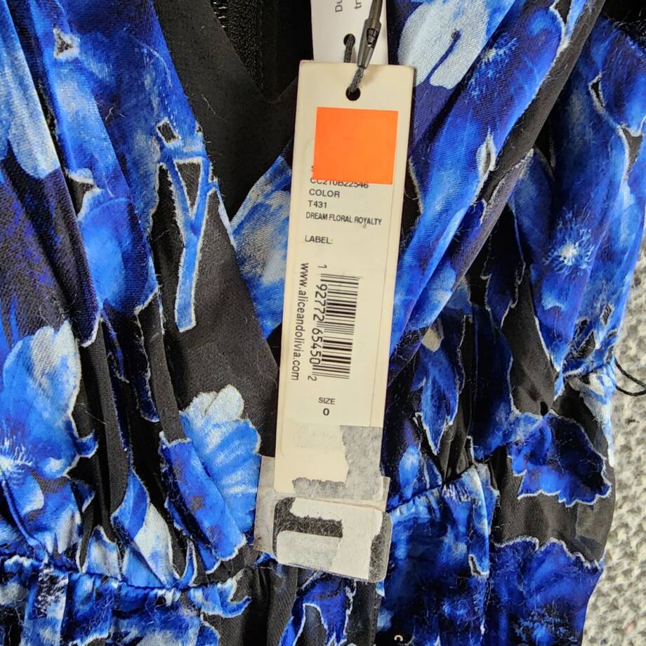 Alice + Olivia Samantha Faux Wrap Maxi Dress Women's 0 Black/Blue Silk Blend
