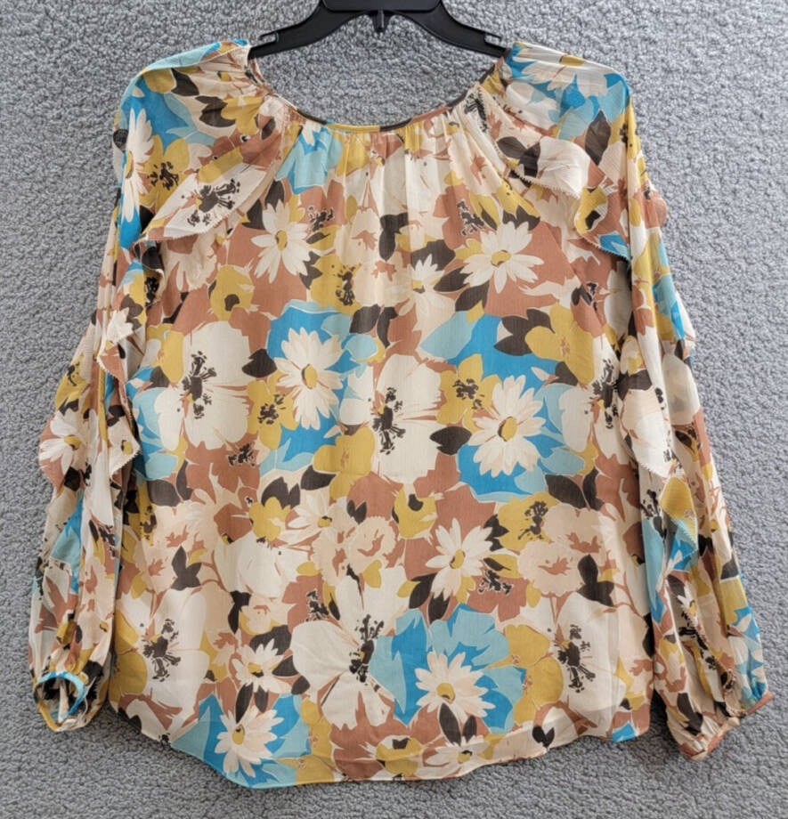 Lauren Ralph Lauren Plus Size Floral Tie-Neck Top Women's 2X White Multi L/S