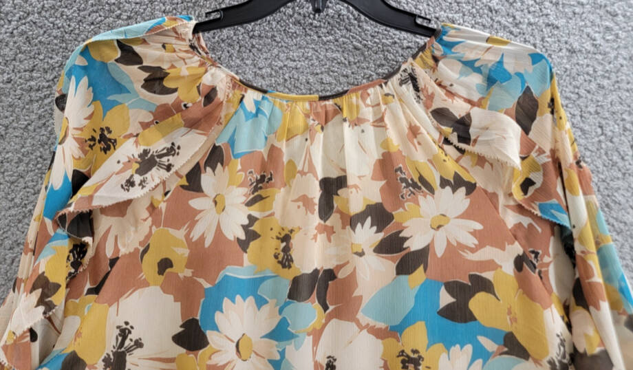 Lauren Ralph Lauren Plus Size Floral Tie-Neck Top Women's 2X White Multi L/S