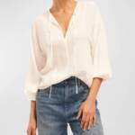 Equipment Femme Hailey Silk Blouse Women's XS Nature White Tie Neck Long Sleeve
