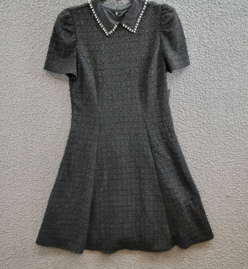 KARL LAGERFELD PARIS Abstract Texture Embellished-Collar Mini Dress Women's 4