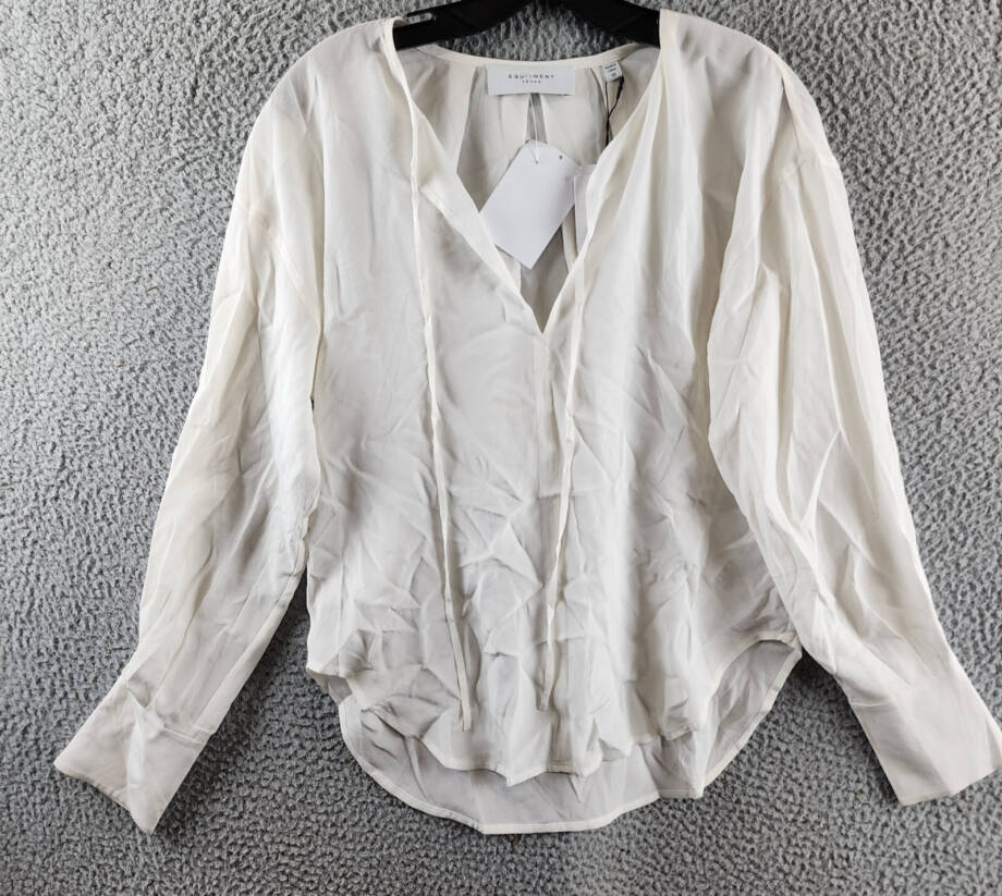 Equipment Femme Hailey Silk Blouse Women's XS Nature White Tie Neck Long Sleeve
