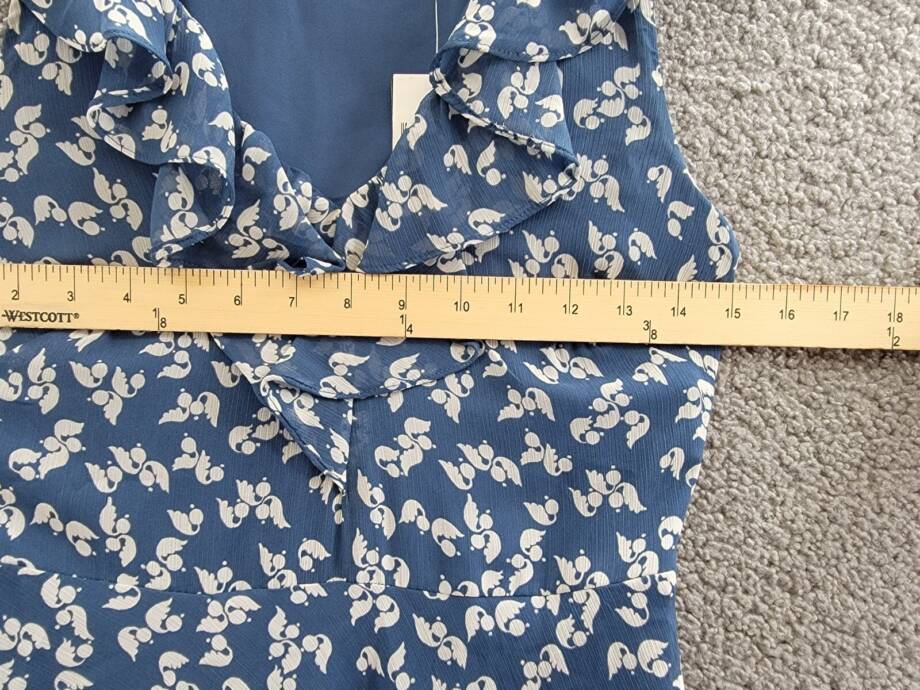 Lauren Ralph Lauren Petite Belted Ruffled Dress Women's 0P Blue Multi Side Zip