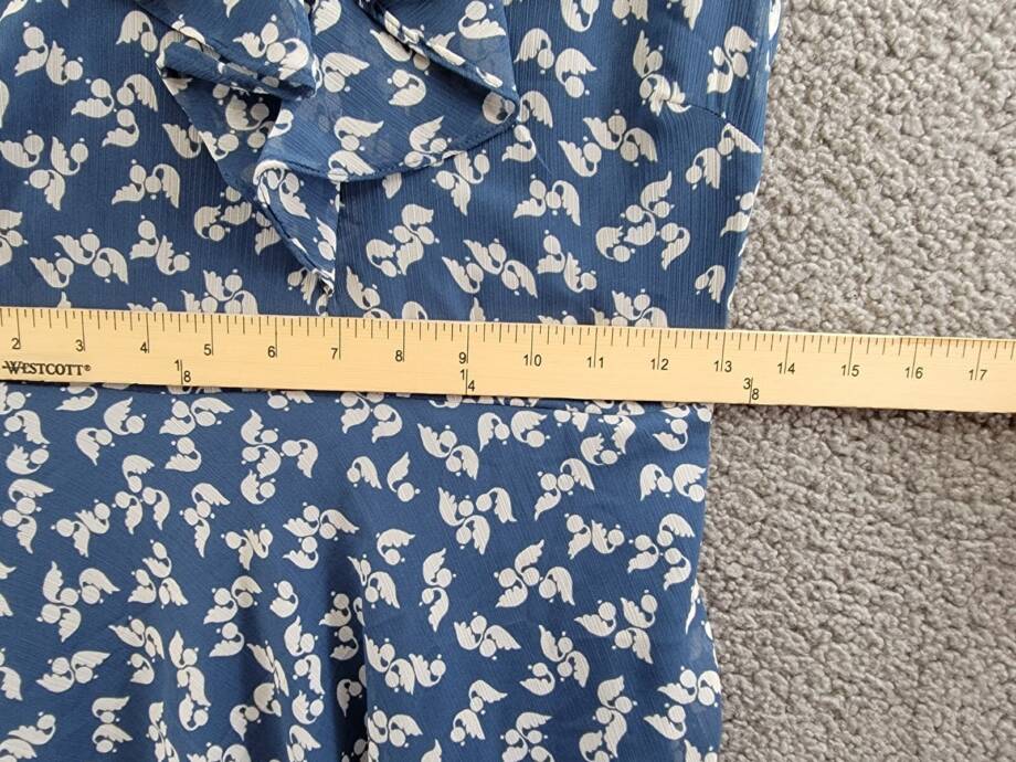 Lauren Ralph Lauren Petite Belted Ruffled Dress Women's 0P Blue Multi Side Zip