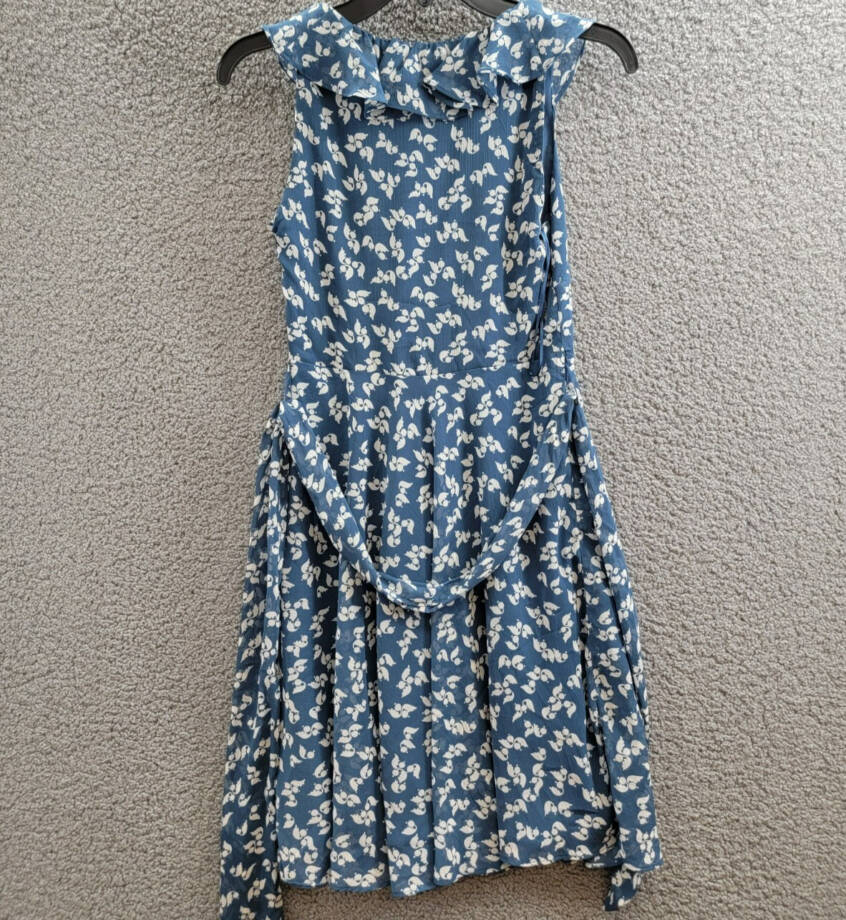Lauren Ralph Lauren Petite Belted Ruffled Dress Women's 0P Blue Multi Side Zip