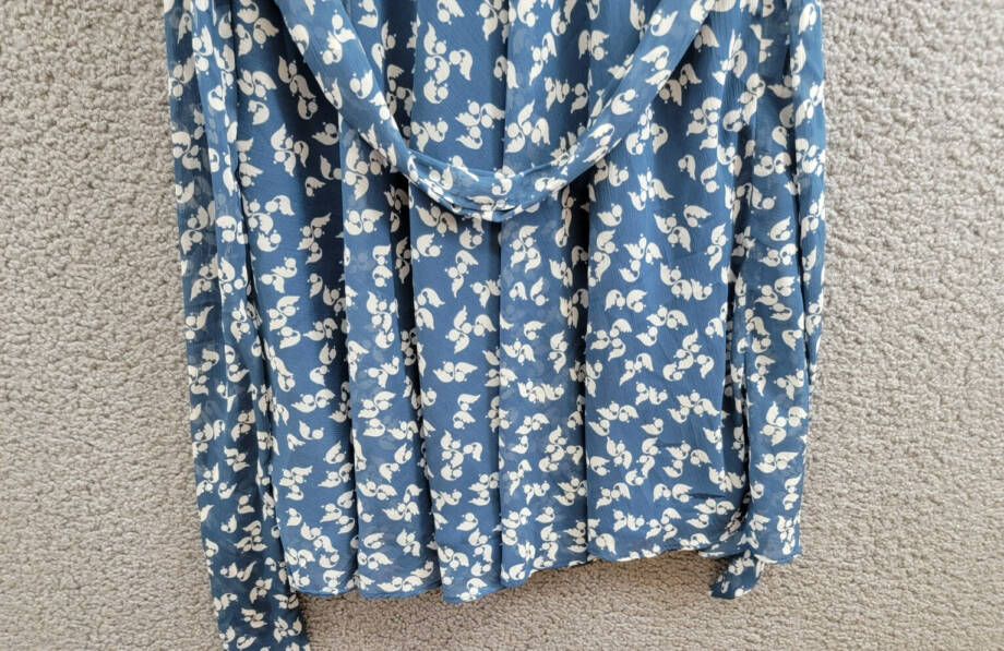 Lauren Ralph Lauren Petite Belted Ruffled Dress Women's 0P Blue Multi Side Zip