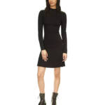 MICHAEL Michael Kors Mock-Neck Long-Sleeve Dress Women's L Black Zip Closure