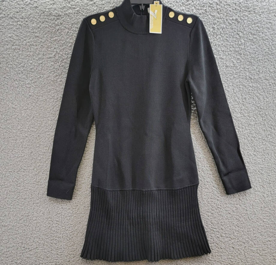 MICHAEL Michael Kors Mock-Neck Long-Sleeve Dress Women's L Black Zip Closure