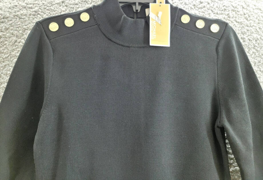 MICHAEL Michael Kors Mock-Neck Long-Sleeve Dress Women's L Black Zip Closure