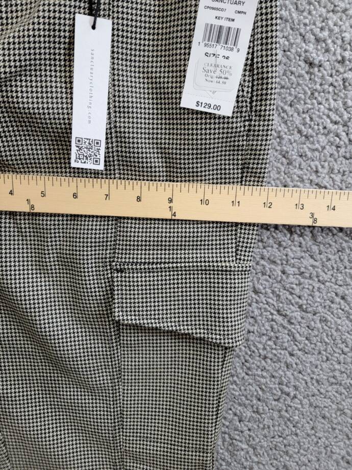 Sanctuary Polished Cargo Pants Women's 26 Compact Houndstooth Zip Hook & Bar