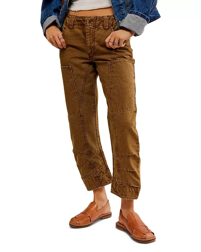 Free People We The Free Supersonic Slim Pants Women's 0 Army Button Zip Closure