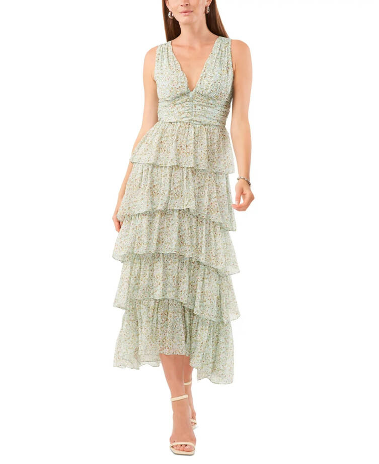 1.STATE Sleeveless Tiered Maxi Dress Women's 2 Multi Floral Ruffled Side Zip