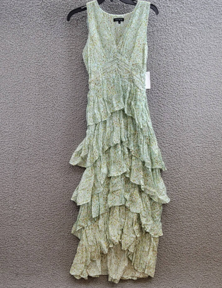 1.STATE Sleeveless Tiered Maxi Dress Women's 2 Multi Floral Ruffled Side Zip