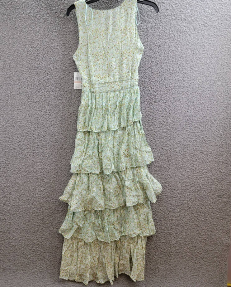 1.STATE Sleeveless Tiered Maxi Dress Women's 2 Multi Floral Ruffled Side Zip