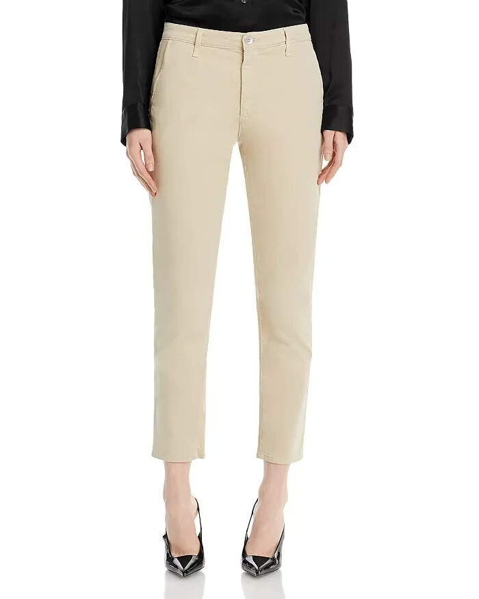 AG Caden Straight Pants Women's 31 Cream Froth Solid Pockets Button Zip Closure