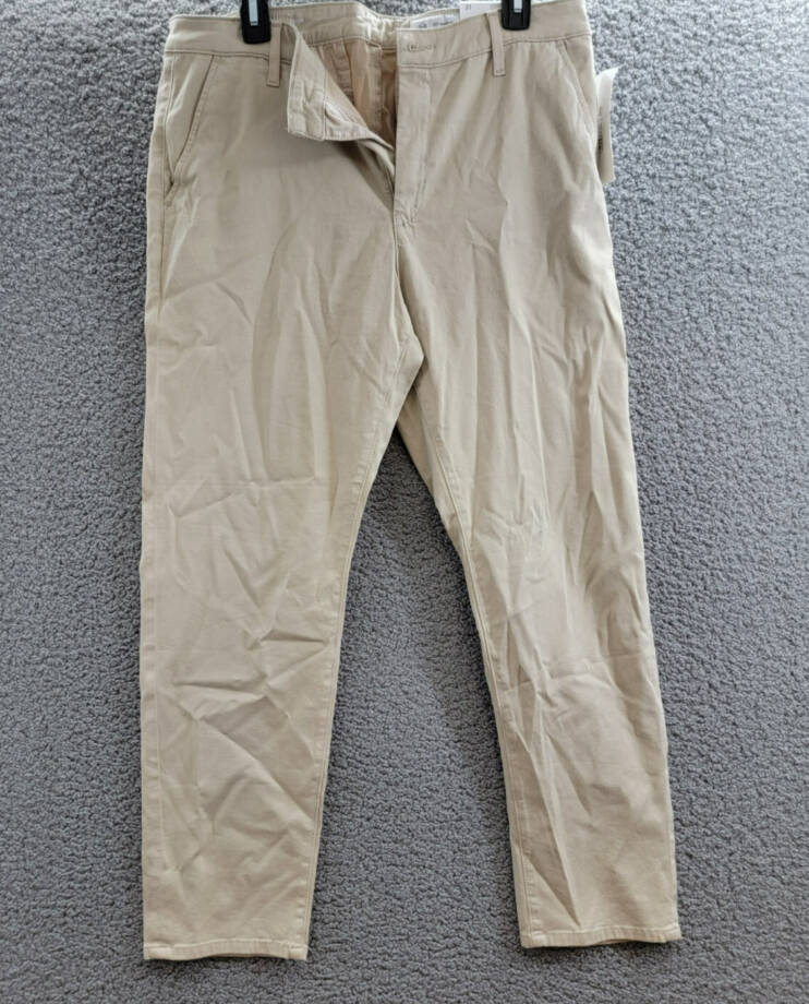 AG Caden Straight Pants Women's 31 Cream Froth Solid Pockets Button Zip Closure