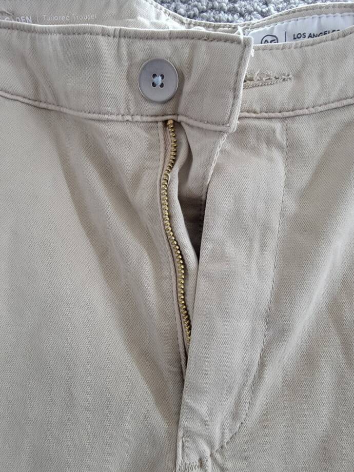 AG Caden Straight Pants Women's 31 Cream Froth Solid Pockets Button Zip Closure