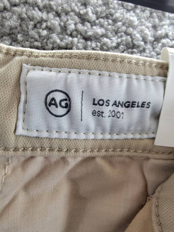 AG Caden Straight Pants Women's 31 Cream Froth Solid Pockets Button Zip Closure