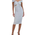 BCBGMAXAZRIA Off-The-Shoulder Cutout Dress Women's S Light Blue Zip Closure