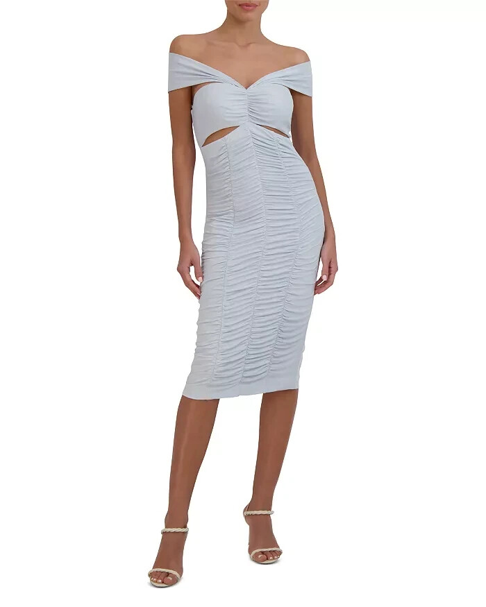 BCBGMAXAZRIA Off-The-Shoulder Cutout Dress Women's S Light Blue Zip Closure