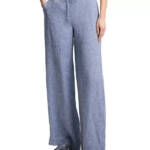 Theory Drawstring Hemp Pants Women's S Chambray Pockets Elastic Waist Pull On