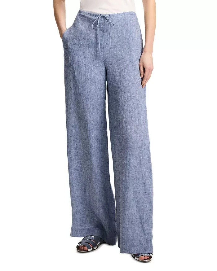 Theory Drawstring Hemp Pants Women's S Chambray Pockets Elastic Waist Pull On