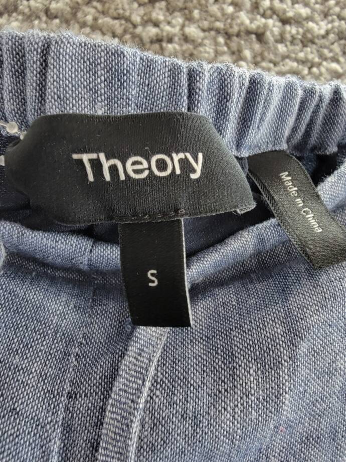 Theory Drawstring Hemp Pants Women's S Chambray Pockets Elastic Waist Pull On