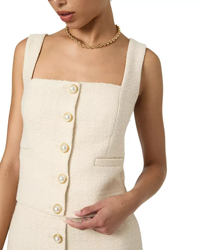 French Connection Structured Woven Button-Front Top Women's 2 Classic Cream