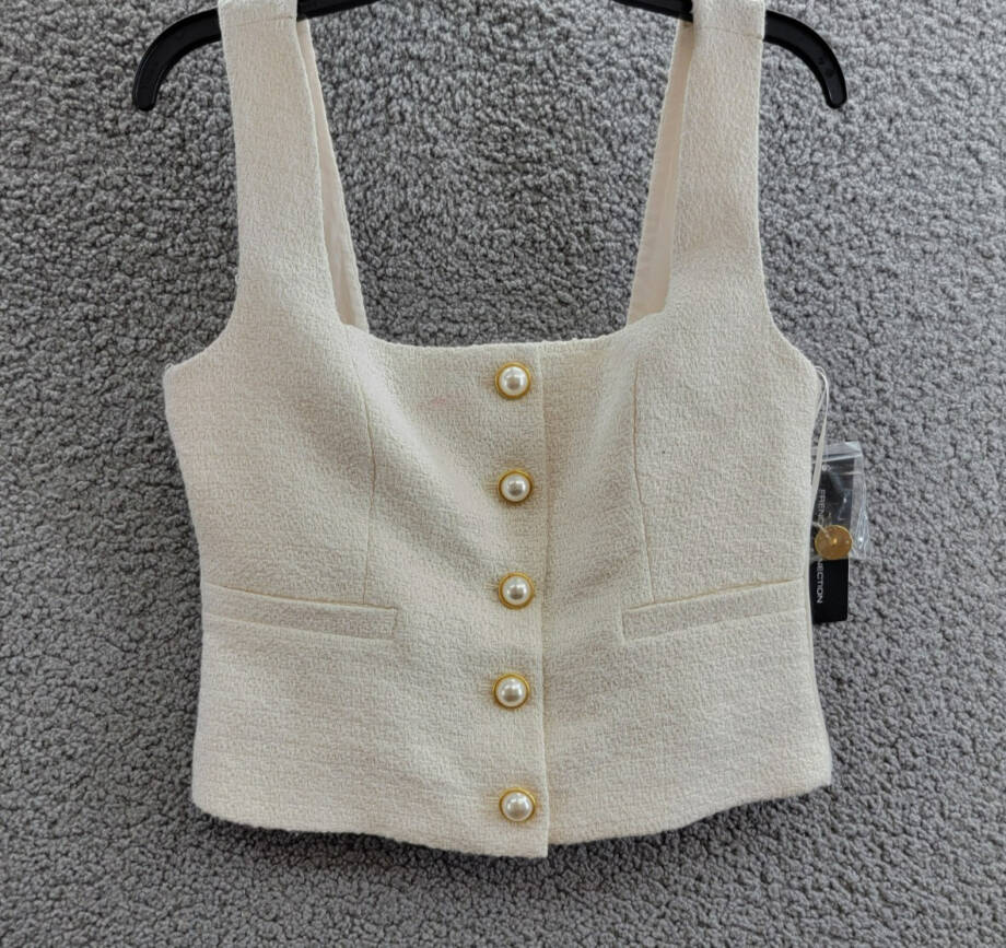 French Connection Structured Woven Button-Front Top Women's 2 Classic Cream