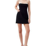 French Connection Azra Corset Strap Mini Dress Women's 2 Blackout/Classic Cream