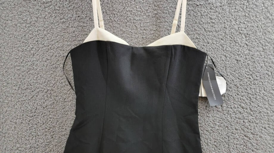 French Connection Azra Corset Strap Mini Dress Women's 2 Blackout/Classic Cream