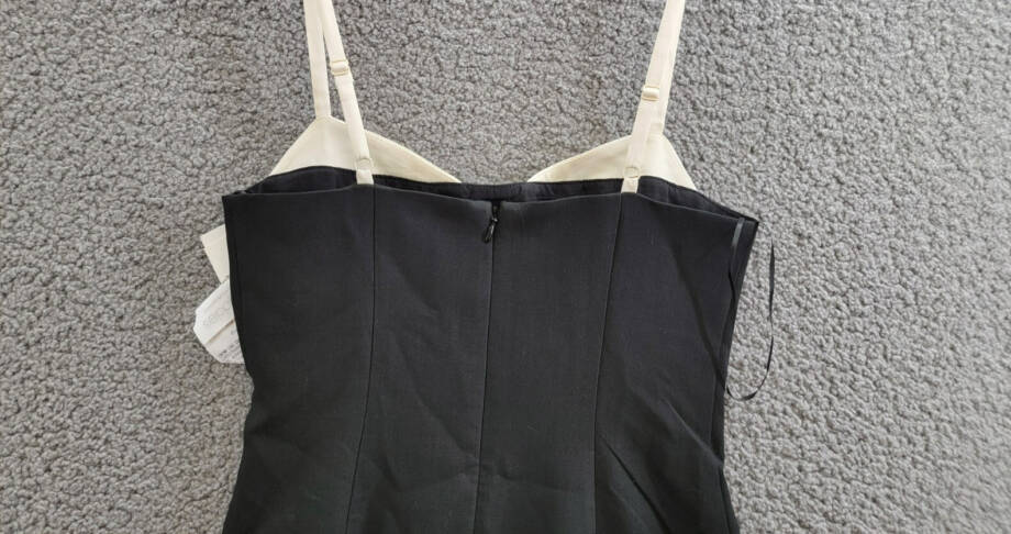 French Connection Azra Corset Strap Mini Dress Women's 2 Blackout/Classic Cream